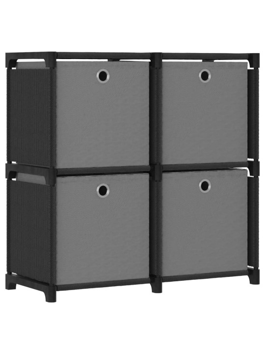 Výstavní police 4 přihrádky s boxy černá 69x30x72,5 cm textil