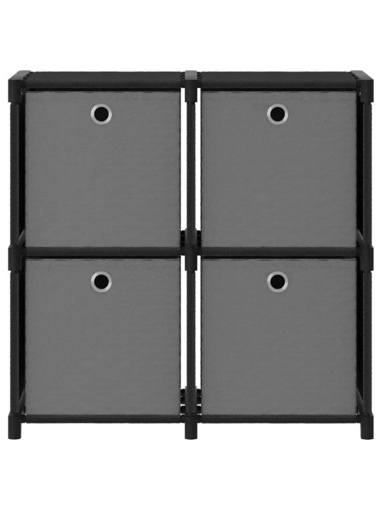 Výstavní police 4 přihrádky s boxy černá 69x30x72,5 cm textil