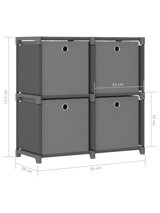 Výstavní police 4 přihrádky s boxy šedá 69x30x72,5 cm textil