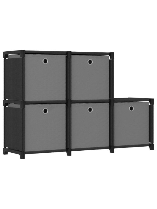Výstavní police 5 přihrádek s boxy černá 103x30x72,5 cm textil