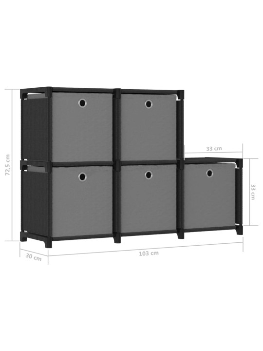 Výstavní police 5 přihrádek s boxy černá 103x30x72,5 cm textil