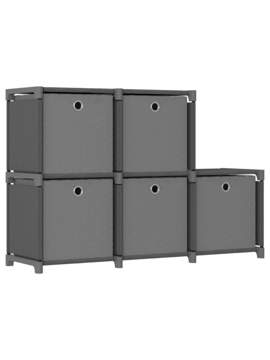 Výstavní police 5 přihrádek s boxy šedé 103x30x72,5 cm textil