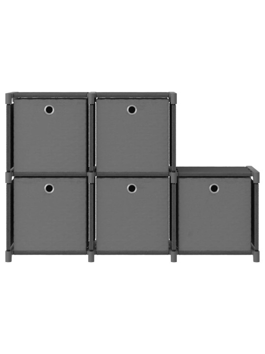 Výstavní police 5 přihrádek s boxy šedé 103x30x72,5 cm textil