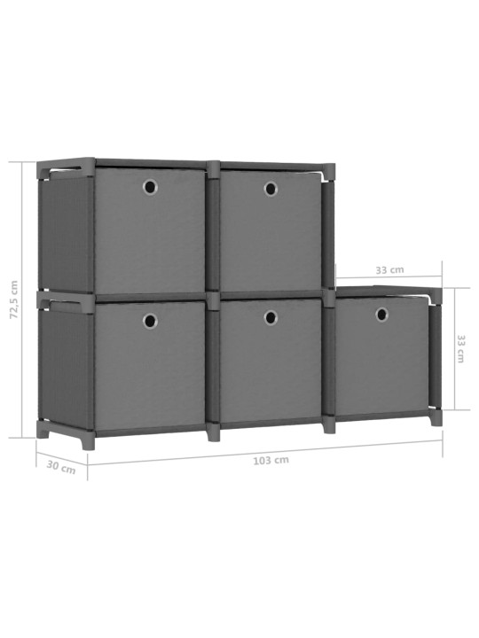 Výstavní police 5 přihrádek s boxy šedé 103x30x72,5 cm textil