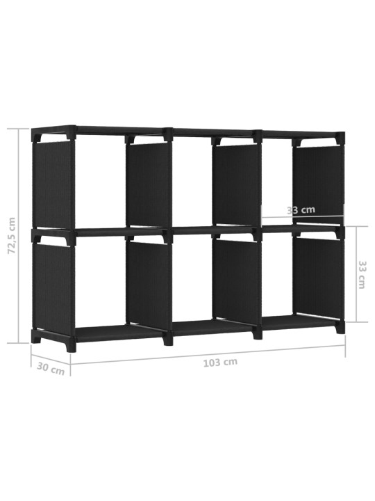 Výstavní police s 6 přihrádkami černá 103 x 30 x 72,5 cm textil