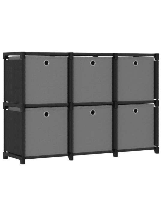 Výstavní police 6 přihrádek s boxy černá 103x30x72,5 cm textil