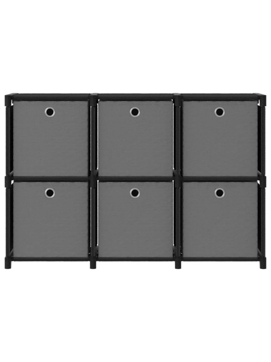 Výstavní police 6 přihrádek s boxy černá 103x30x72,5 cm textil