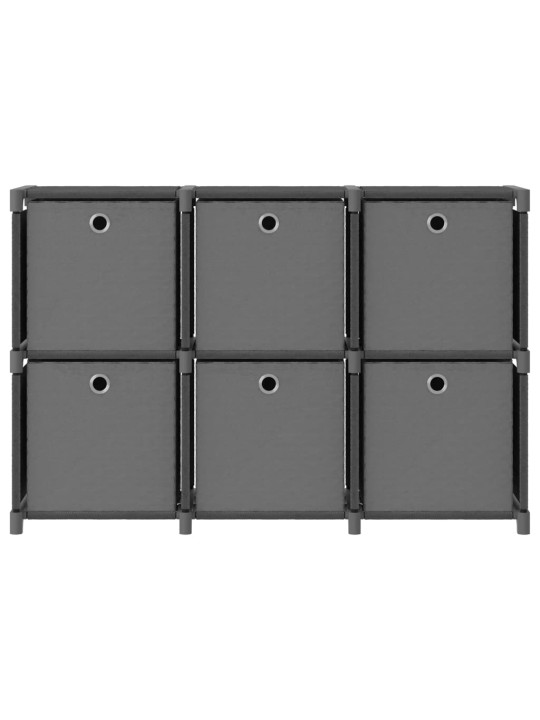 Výstavní police 6 přihrádek s boxy šedá 103x30x72,5 cm textil