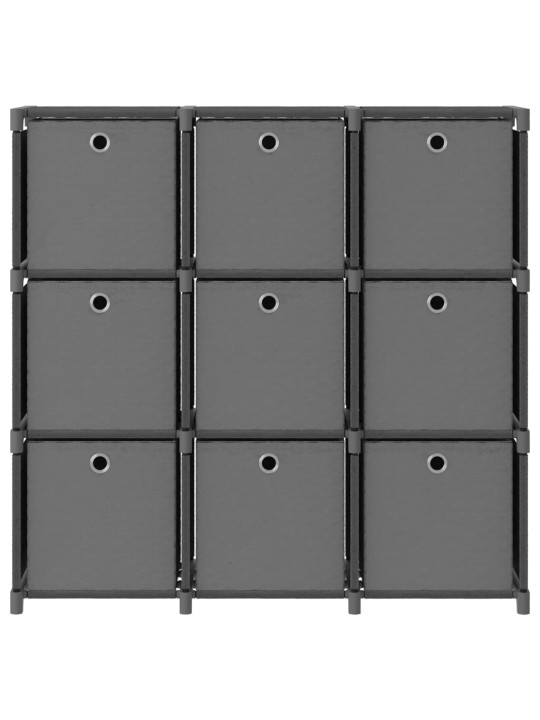 Výstavní police 9 přihrádek s boxy šedá 103x30x107,5 cm textil