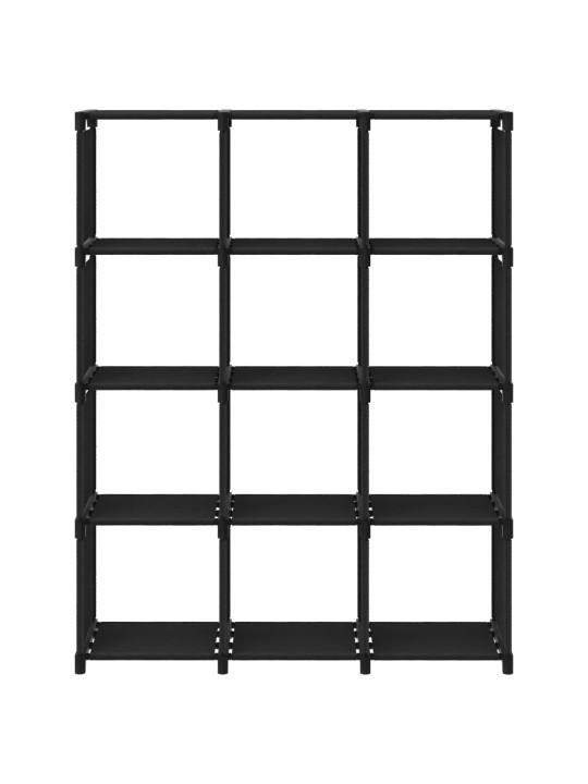 Výstavní police s 12 přihrádkami černá 103 x 30 x 141 cm textil
