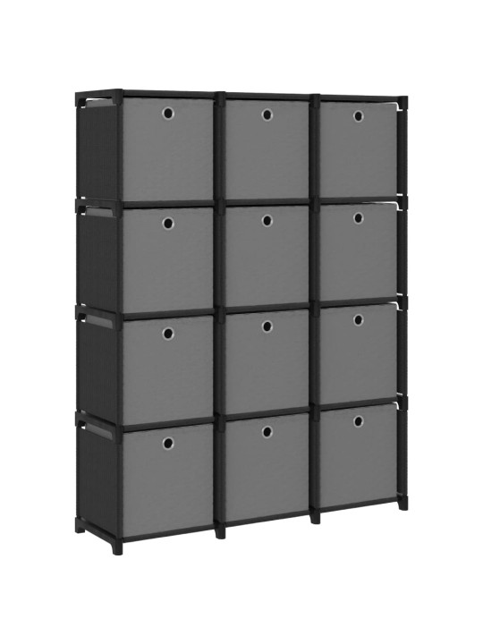 Výstavní police 12 přihrádek s boxy černé 103x30x141 cm textil
