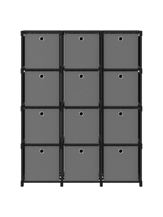 Výstavní police 12 přihrádek s boxy černé 103x30x141 cm textil