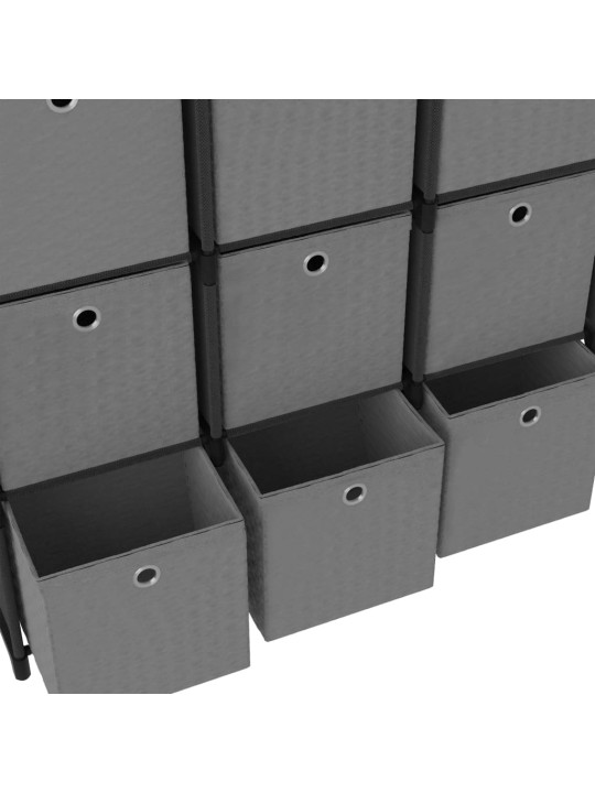 Výstavní police 12 přihrádek s boxy černé 103x30x141 cm textil
