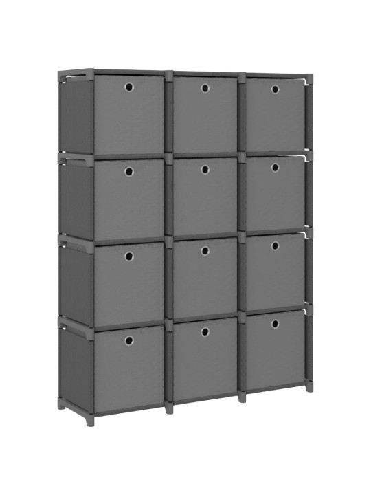 Výstavní police 12 přihrádek s boxy šedá 103x30x141 cm textil