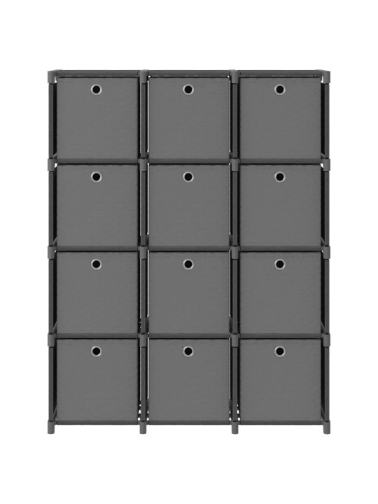 Výstavní police 12 přihrádek s boxy šedá 103x30x141 cm textil