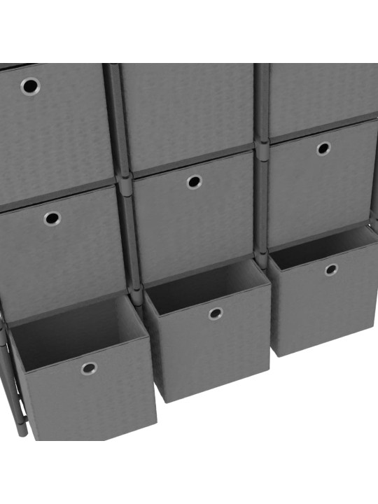 Výstavní police 12 přihrádek s boxy šedá 103x30x141 cm textil