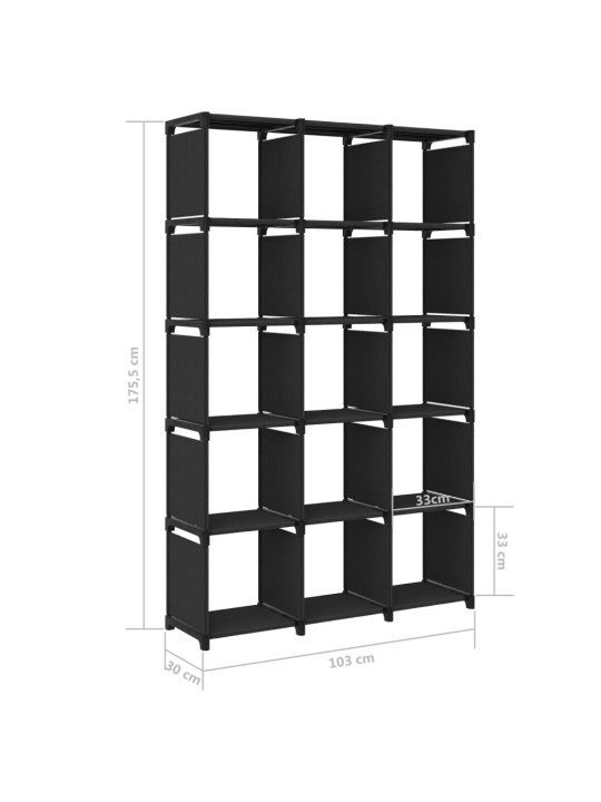 Výstavní police s 15 přihrádkami černá 103x30x175,5 cm textil