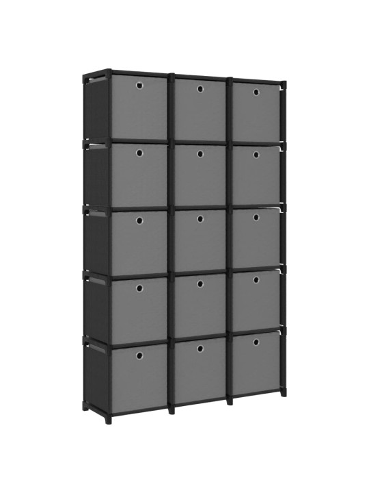Výstavní police 15 přihrádek s boxy černá 103x30x175,5cm textil