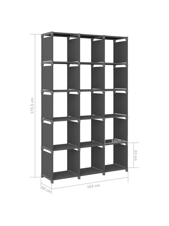 Výstavní police s 15 přihrádkami šedá 103x30x175,5 cm textil