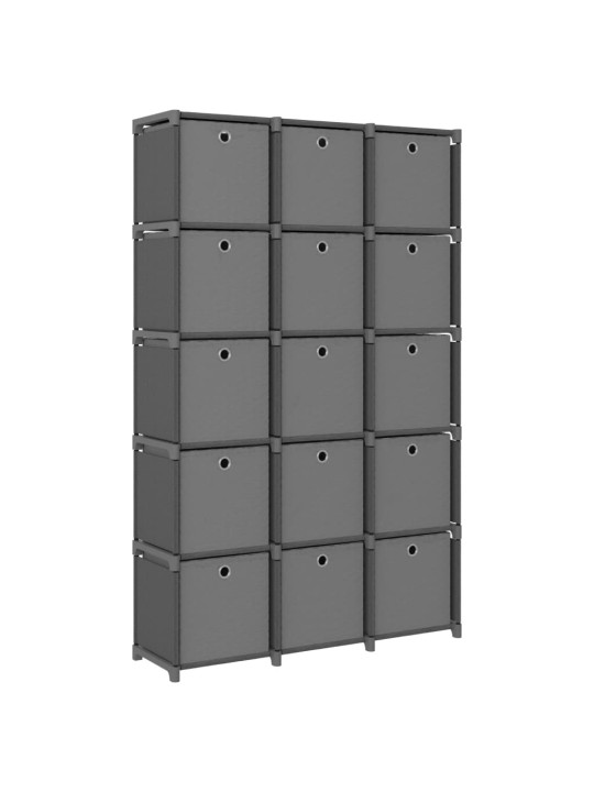 Výstavní police 15 přihrádek s boxy šedá 103x30x175,5 cm textil