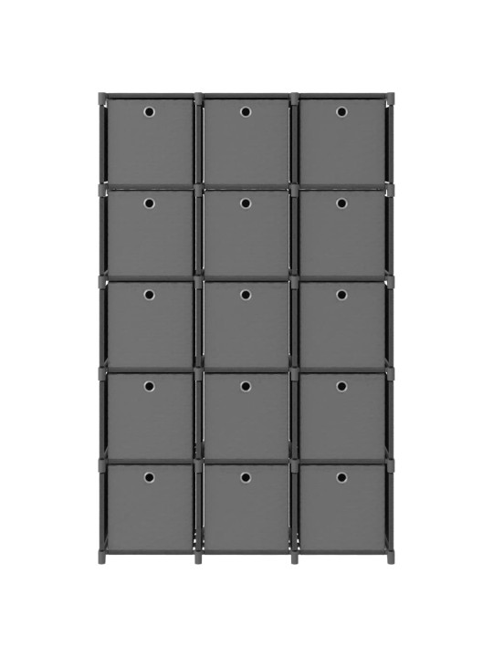 Výstavní police 15 přihrádek s boxy šedá 103x30x175,5 cm textil