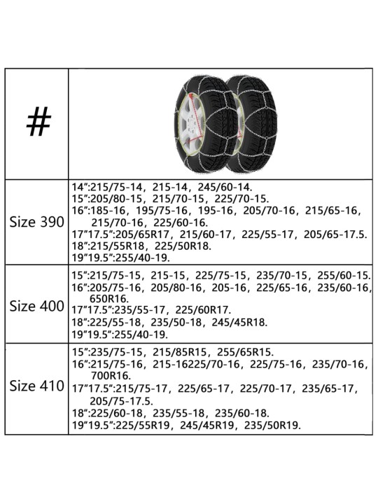 Sněhové řetězy na pneumatiky 2 ks 16 mm SUV 4x4 velikost 400
