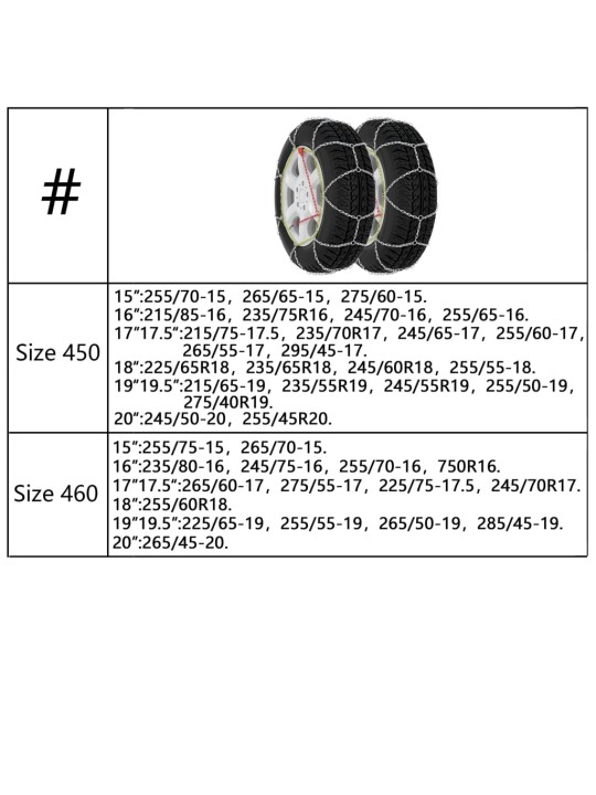 Sněhové řetězy na pneumatiky 2 ks 16 mm SUV 4x4 velikost 460