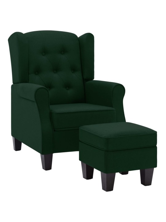 Křeslo s podnožkou tmavě zelené textil
