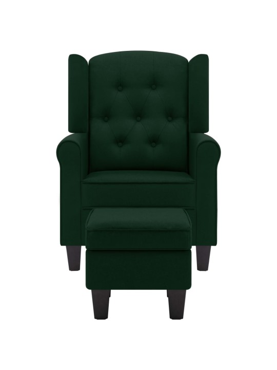 Křeslo s podnožkou tmavě zelené textil
