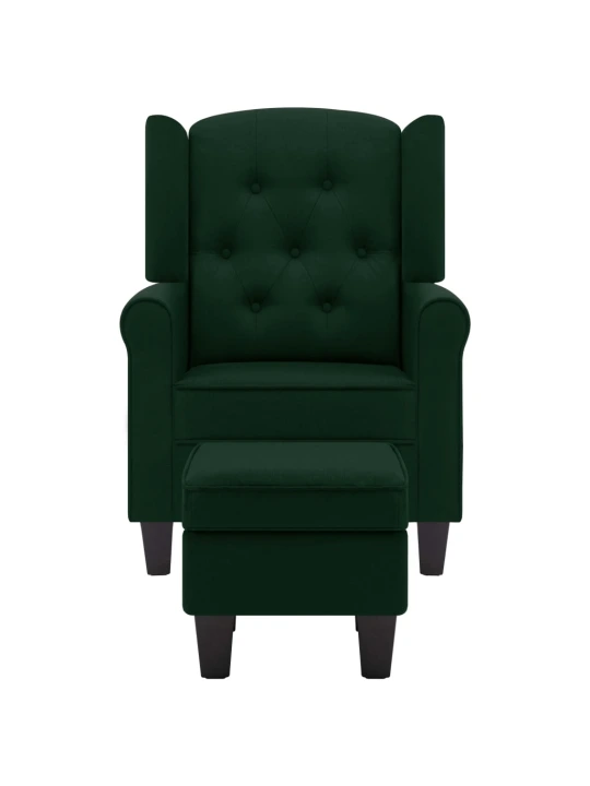 Křeslo s podnožkou tmavě zelené textil