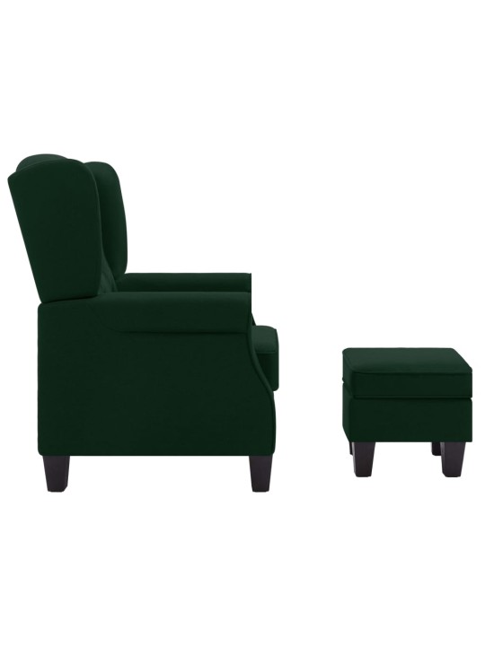 Křeslo s podnožkou tmavě zelené textil