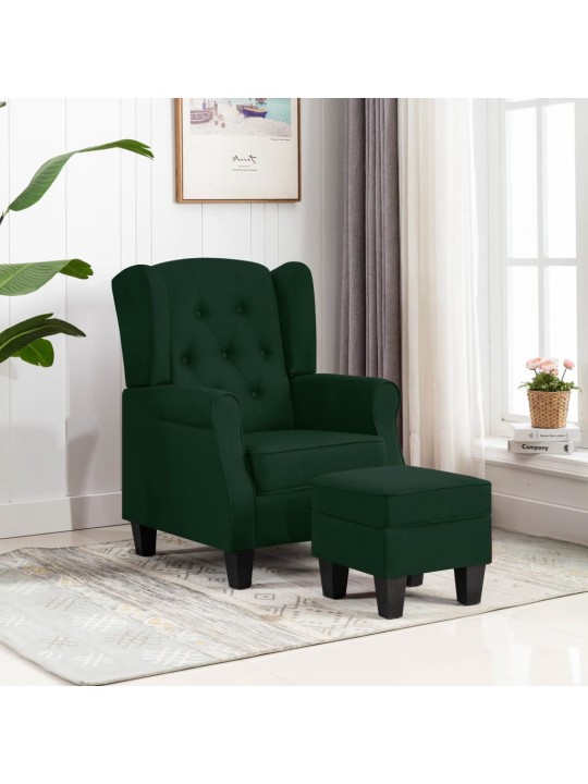 Křeslo s podnožkou tmavě zelené textil