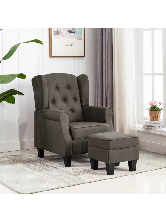 Křeslo s podnožkou taupe textil
