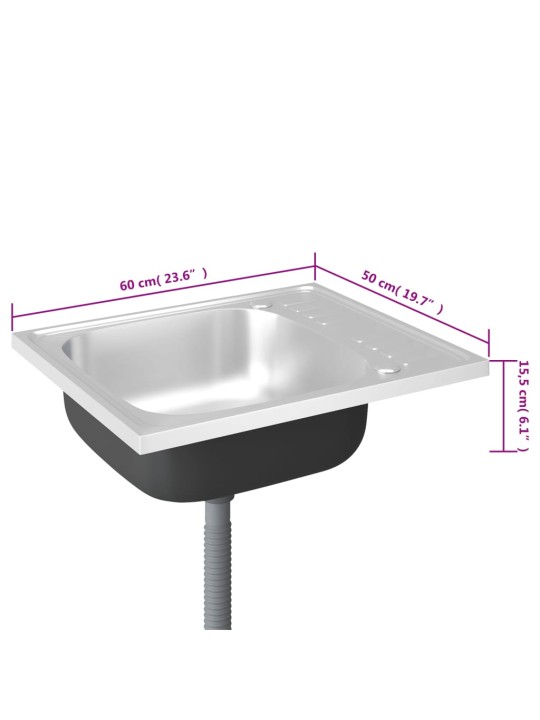 Kuchyňský dřez s odtokem stříbrný 600x500x155 mm nerezová ocel