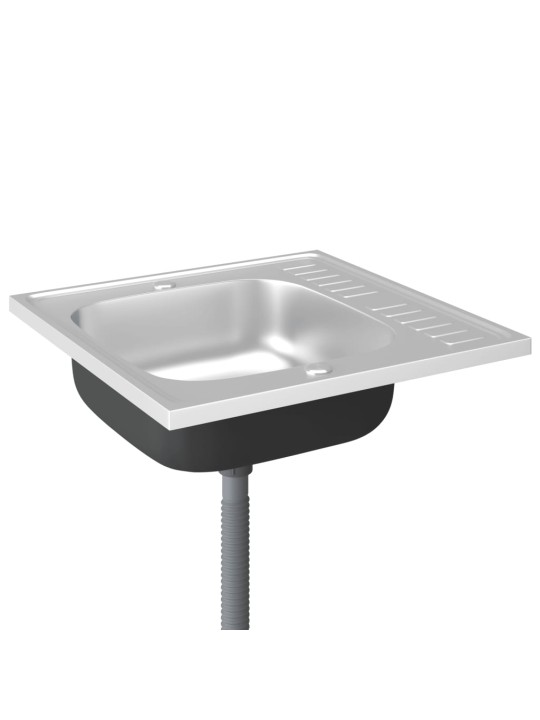 Kuchyňský dřez s odtokem stříbrný 600x600x155 mm nerezová ocel