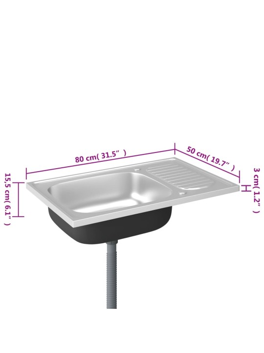 Kuchyňský dřez s odtokem stříbrný 800x500x155 mm nerezová ocel