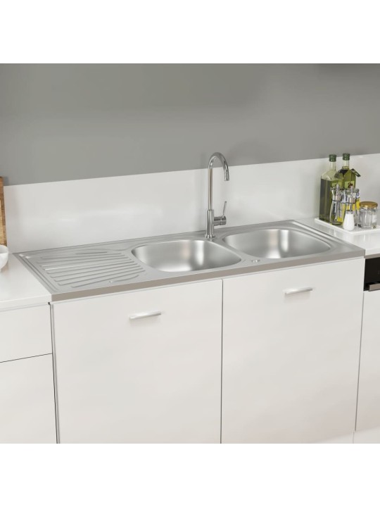 Kuchyňský dvojitý dřez stříbrný 1 200x500x155 mm nerezová ocel