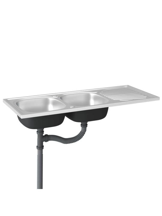 Kuchyňský dvojitý dřez stříbrný 1 200x500x155 mm nerezová ocel