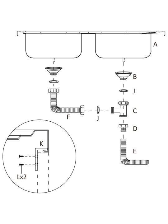 Kuchyňský dvojitý dřez stříbrný 1 200x500x155 mm nerezová ocel