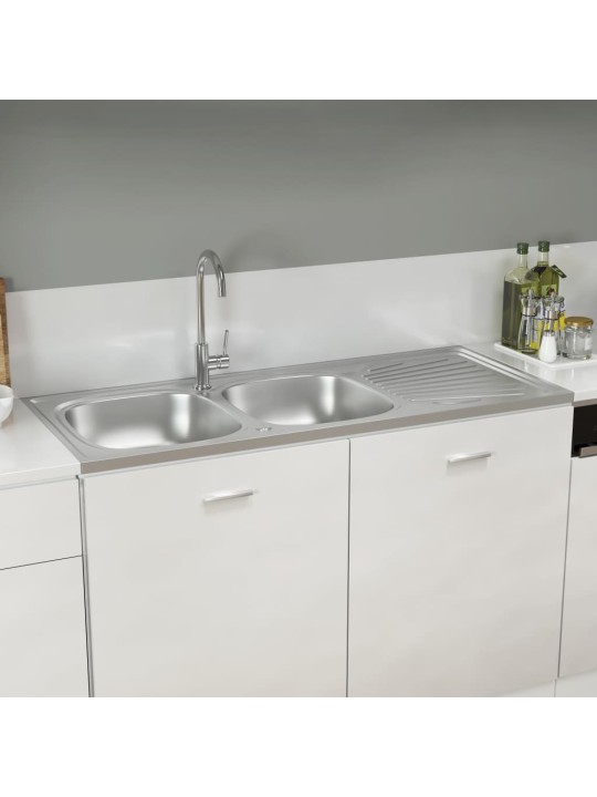 Kuchyňský dvojitý dřez stříbrný 1 200x500x155 mm nerezová ocel