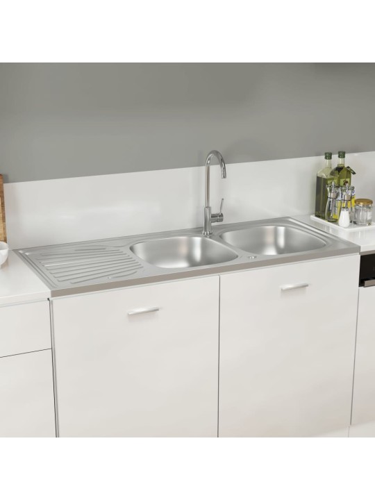 Kuchyňský dřez s odtokem stříbrný 1200x600x155 mm nerezová ocel