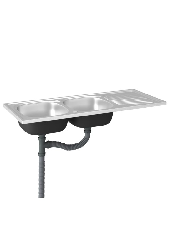 Kuchyňský dřez s odtokem stříbrný 1200x600x155 mm nerezová ocel