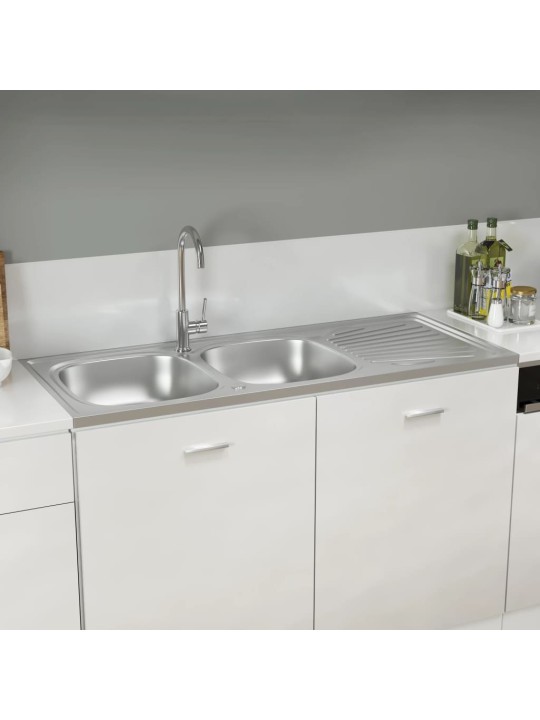 Kuchyňský dřez s odtokem stříbrný 1200x600x155 mm nerezová ocel