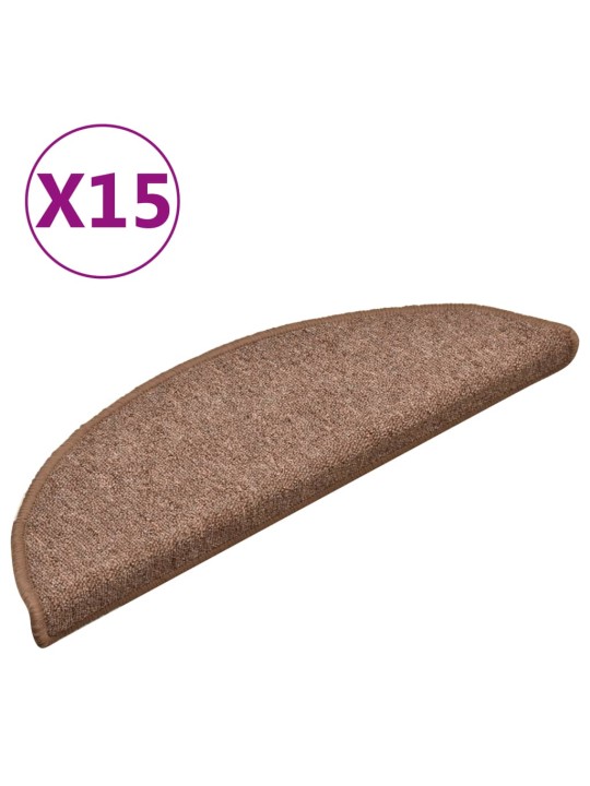 Kobercové nášlapy na schody 15 ks hnědé 56 x 17 x 3 cm