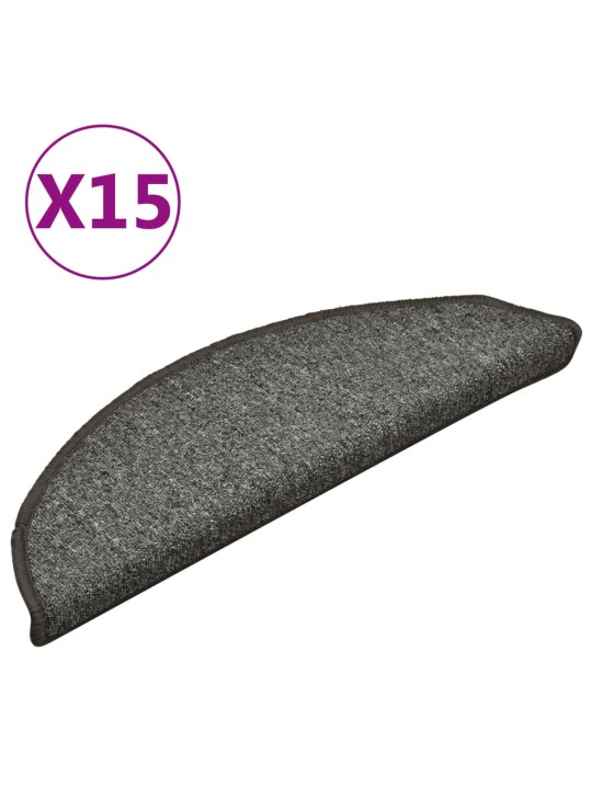 Kobercové nášlapy na schody 15 ks tmavě šedé 56 x 17 x 3 cm