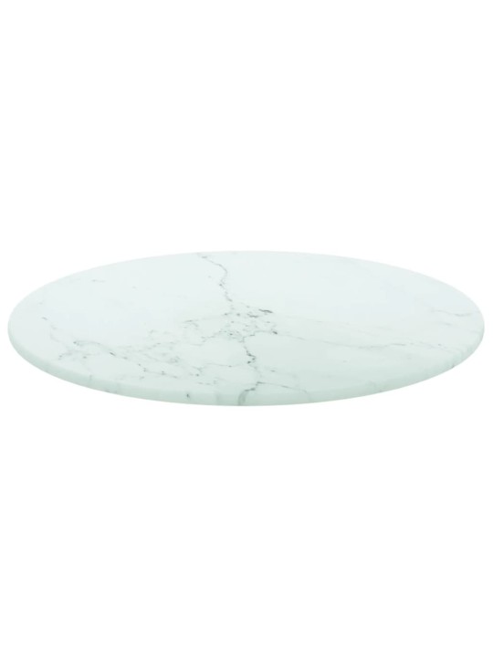 Stolní deska bílá Ø 30 x 0,8 cm tvrzené sklo mramorový design