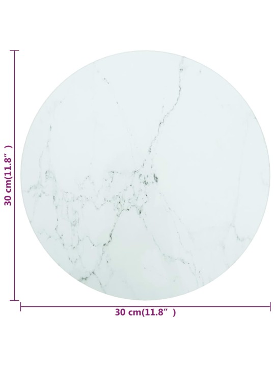 Stolní deska bílá Ø 30 x 0,8 cm tvrzené sklo mramorový design