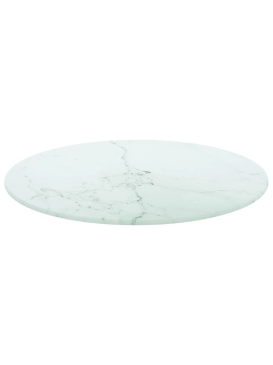 Stolní deska bílá Ø 40 x 0,8 cm tvrzené sklo mramorový design