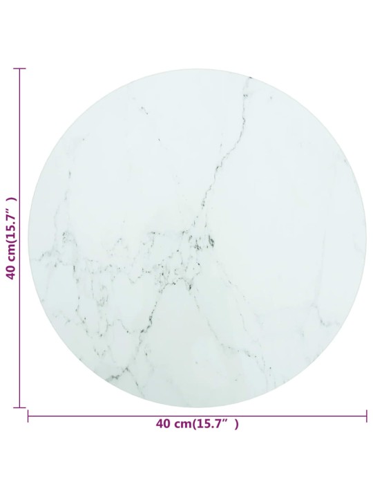 Stolní deska bílá Ø 40 x 0,8 cm tvrzené sklo mramorový design