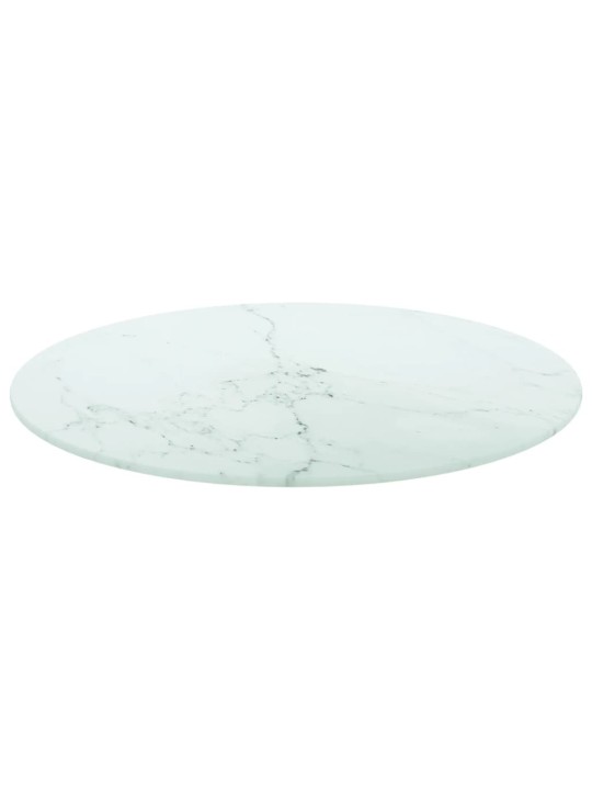 Stolní deska bílá Ø 50 x 0,8 cm tvrzené sklo mramorový design